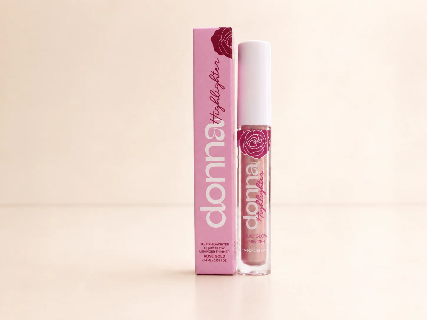Donna Rose Gold Liquid Highlighter with its carton