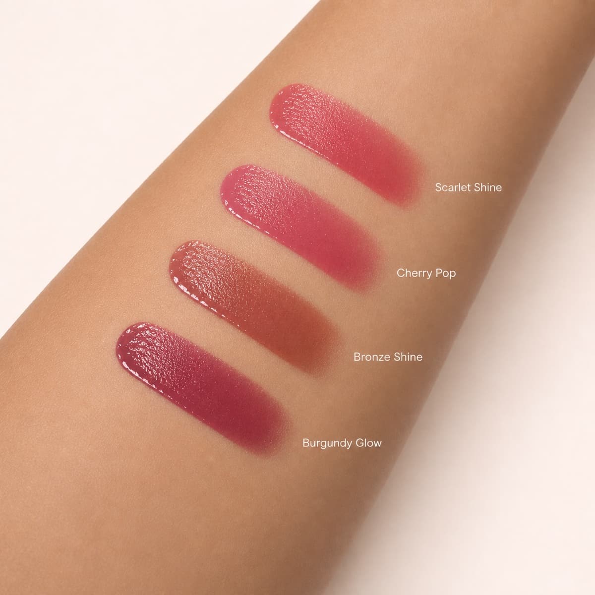 Swatches of the four Donna Tint Wardrobe shades